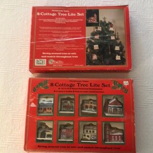 Vintage Yule Rite Hand Painted Cottage Light Covers w/ String Lights 2 Sets